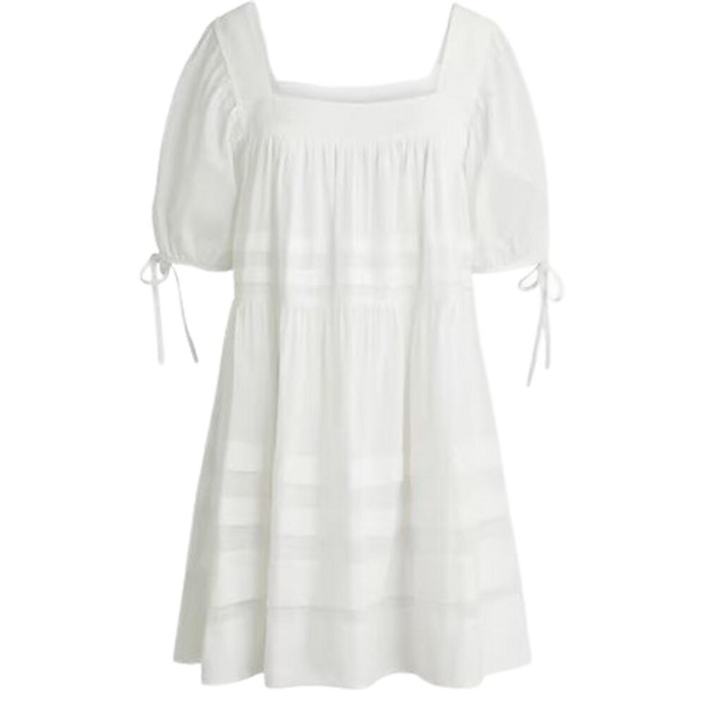 J.Crew Calliste Mini Dress In Cotton Voile Puff Sleeves w/ Ties, Babydoll, Sz L